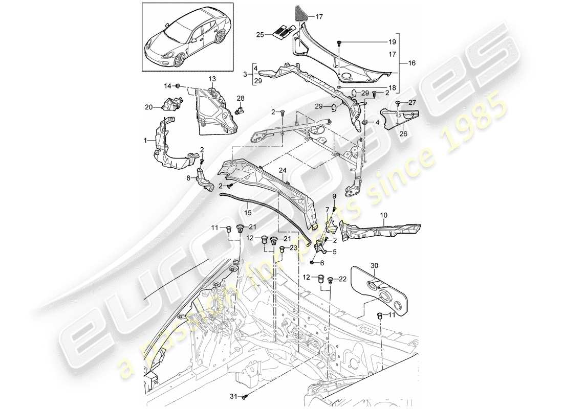 porsche 2012 (panamera 970) caja de agua diagrama de piezas