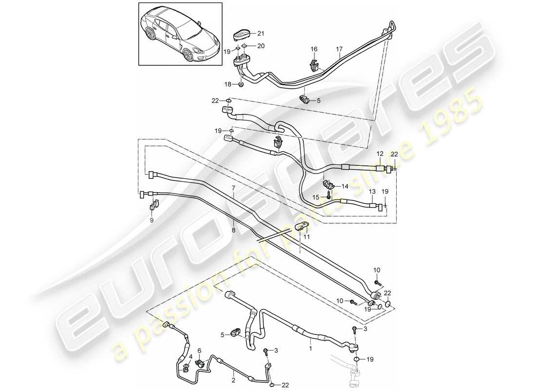 porsche 2012 (panamera 970) línea de refrigerante diagrama de piezas