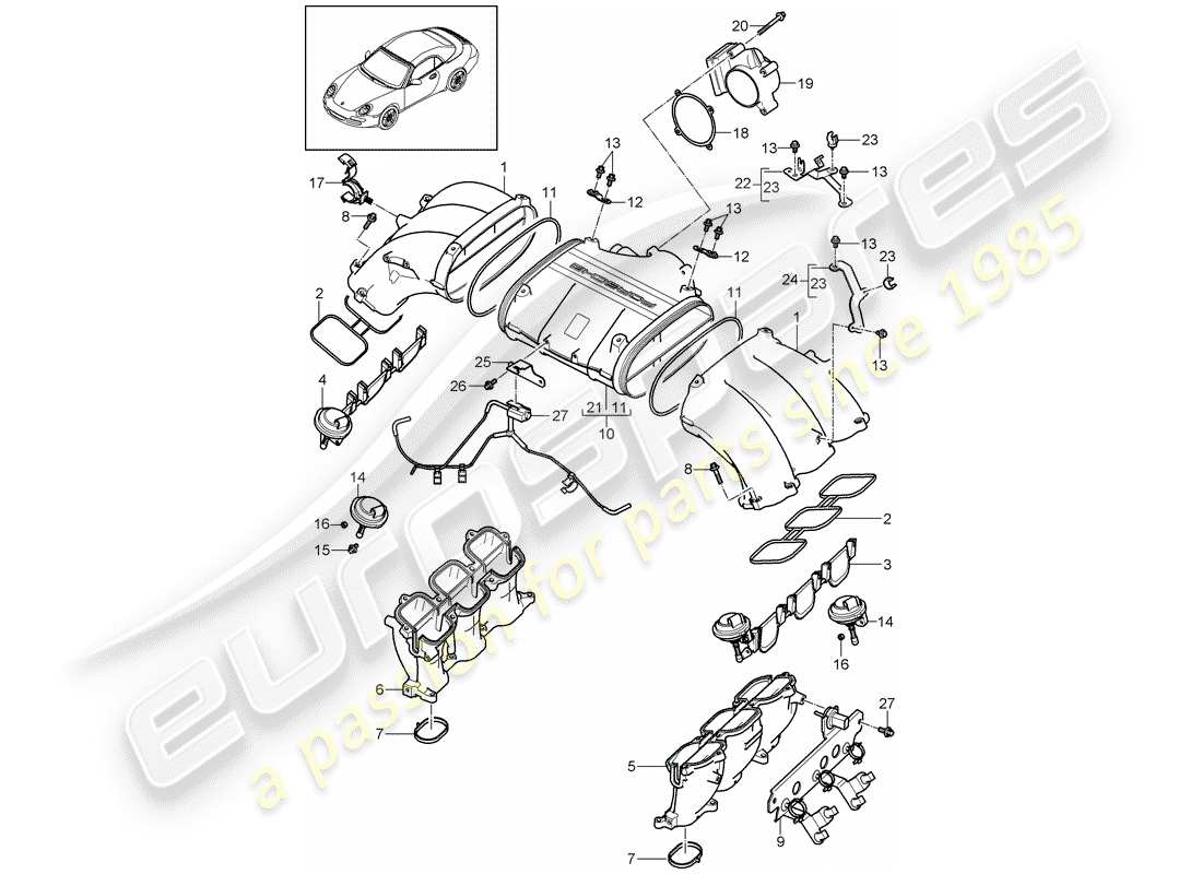 porsche 2011 (997-2) distribuidor de aire de admisión diagrama de piezas