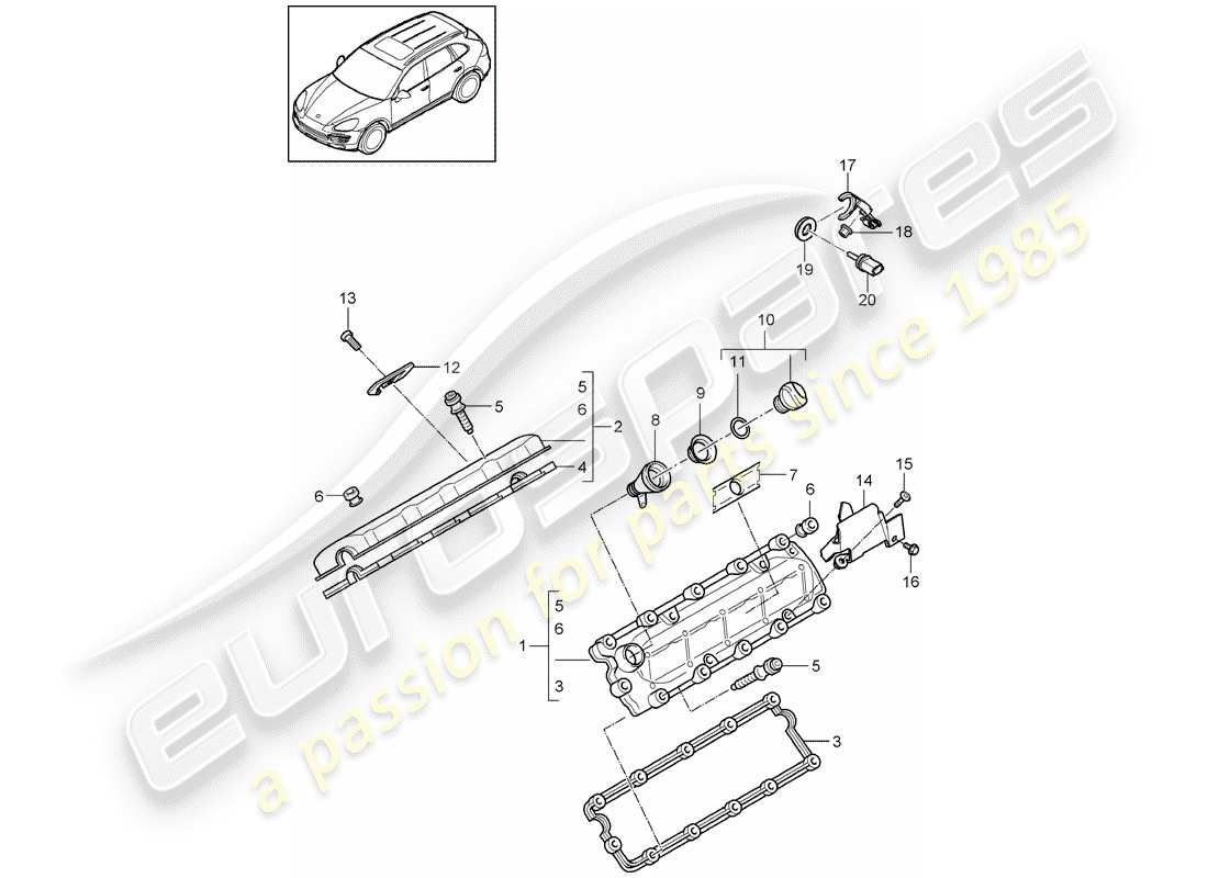 porsche 2012 (cayenne e2 92a) diagrama de piezas de la tapa de válvula