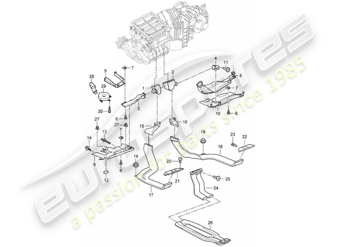 porsche 2003 (cayenne e1 9pa) diagrama de piezas de la caja de distribución de aire