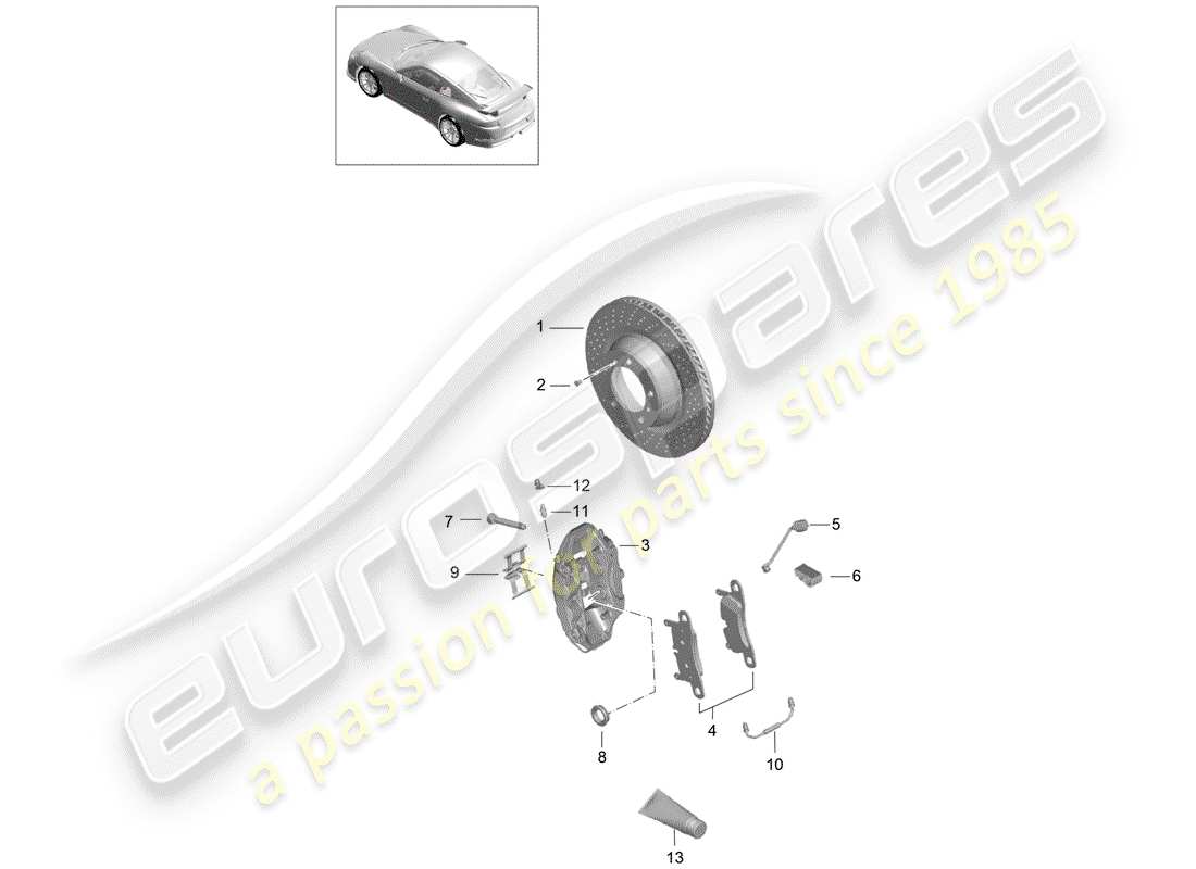 porsche 2016 (991-1 r/gt3/rs) frenos de disco diagrama de piezas