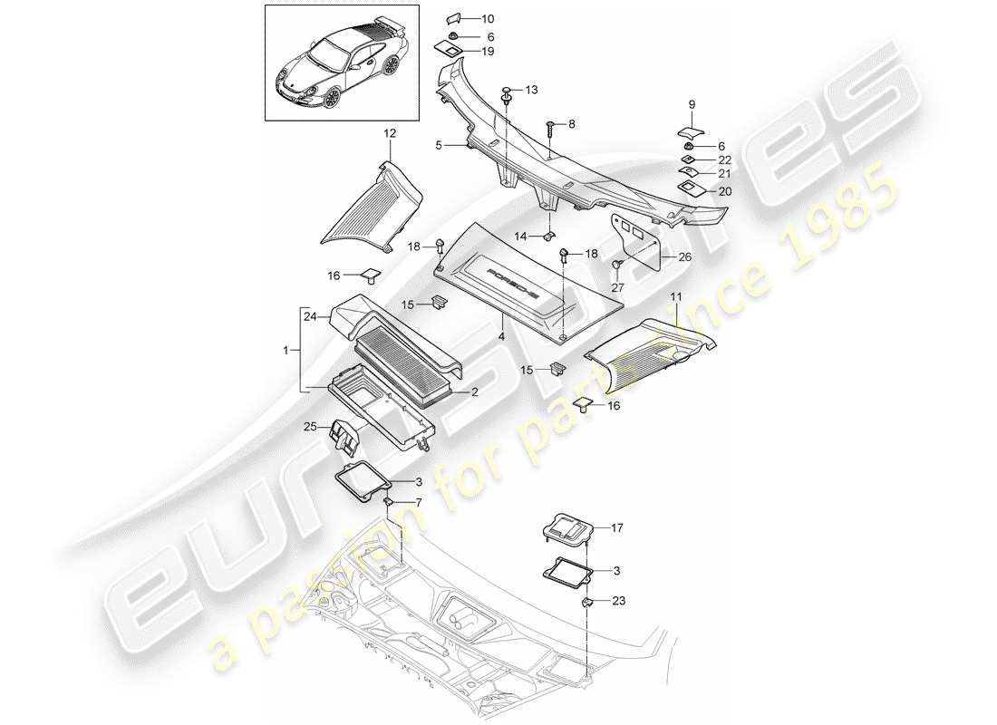 porsche 2007 (997-1 gt3) filtro de partículas diagrama de piezas