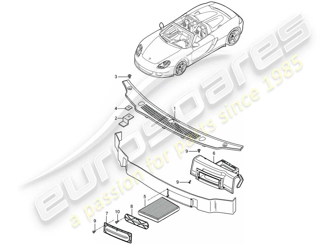 porsche 2004 (carrera gt) tapa - caja de agua - filtro de partículas diagrama de piezas