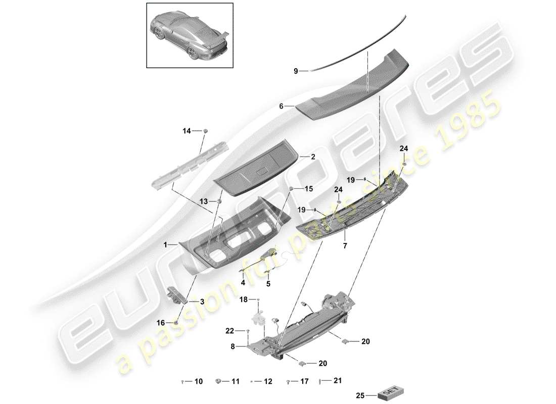 porsche 2016 (991-1 r/gt3/rs) diagrama de piezas de la cubierta