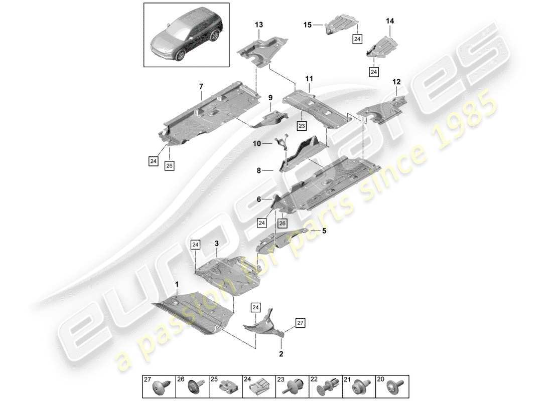 porsche 2019 (cayenne e3 9ya/9yb) diagrama de piezas del revestimiento