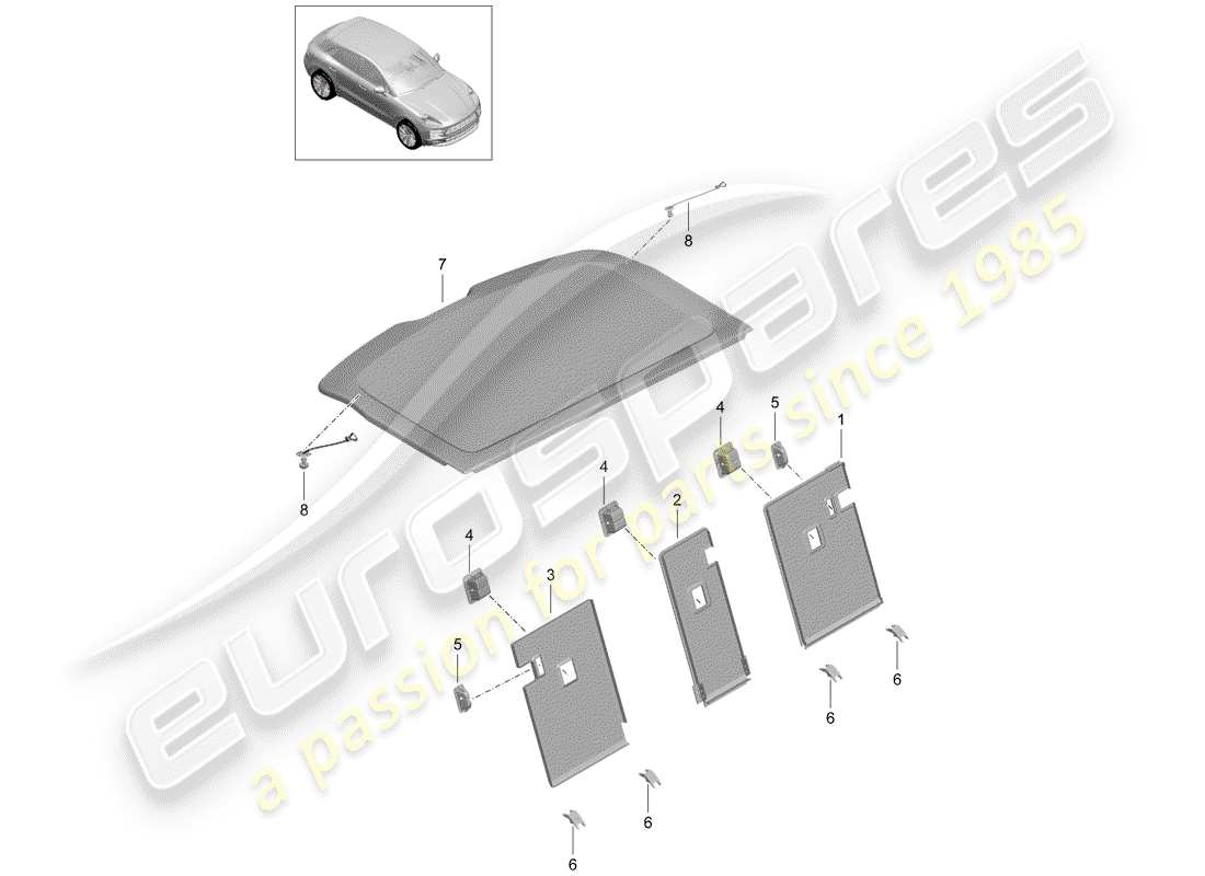 porsche 2019 (macan) diagrama de piezas del revestimiento
