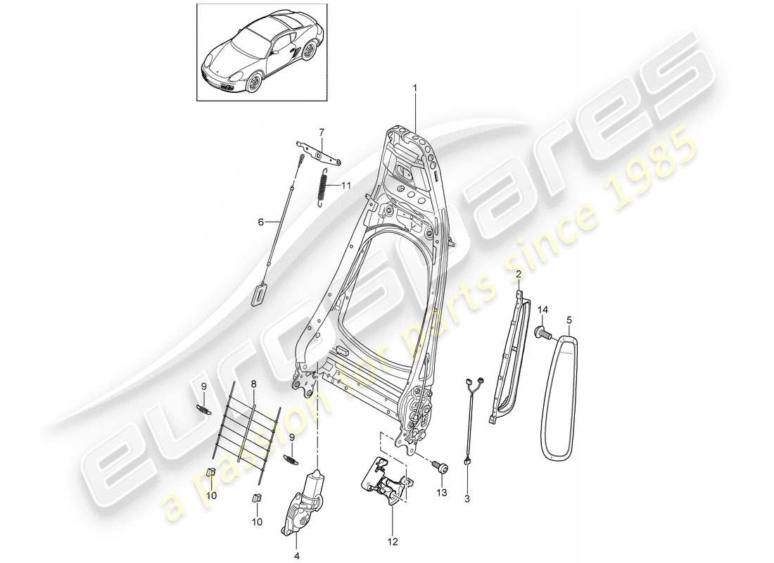 porsche 2011 (987 cayman) marco del respaldo diagrama de piezas