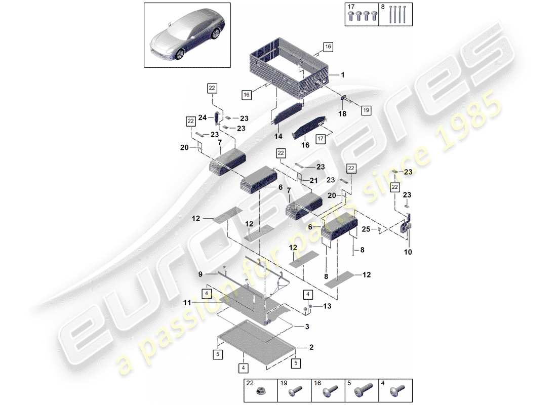 porsche 2019 (cayenne e3 9ya/9yb) batería híbrida diagrama de piezas
