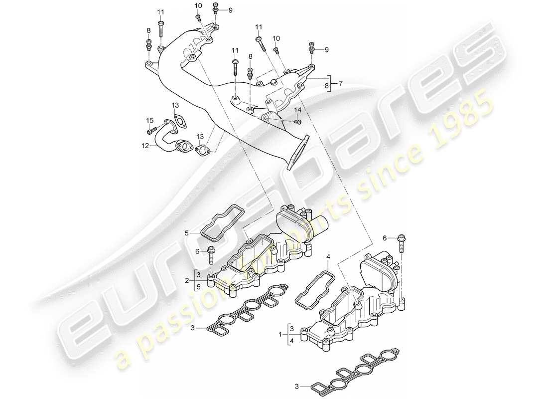 porsche 2010 (cayenne e1 9pa) diagrama de piezas del colector de admisión