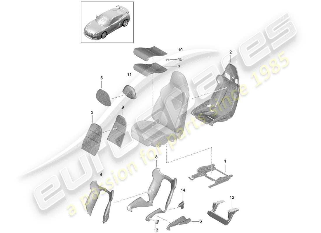 porsche 2016 (981 cayman gt4) asiento diagrama de piezas