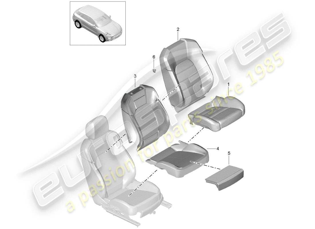 porsche 2018 (macan) cubierta del respaldo diagrama de piezas