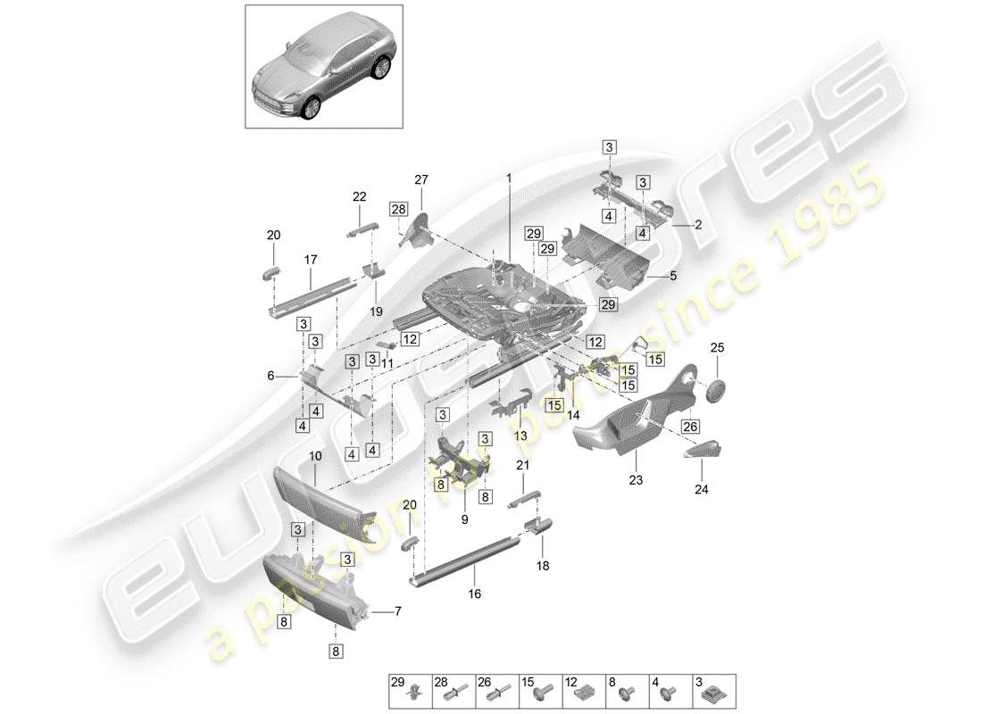 porsche 2019 (macan) marco para asiento diagrama de piezas