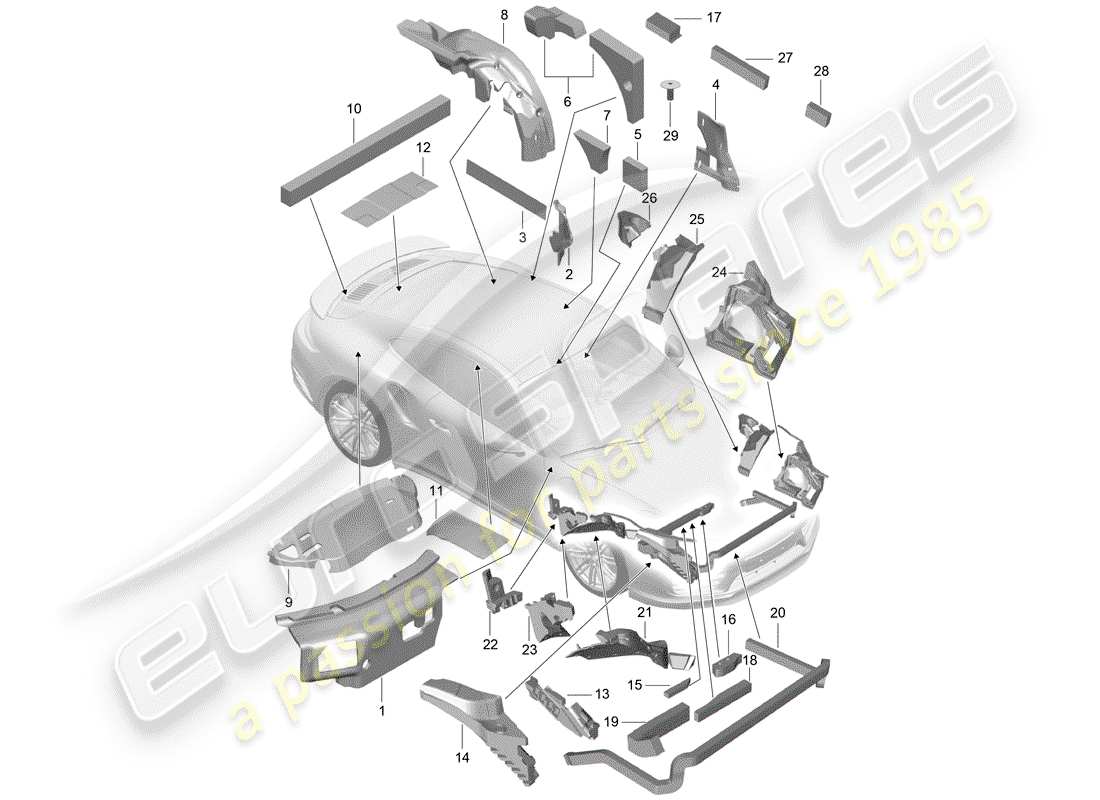 porsche 2019 (991-2 turbo) carrocería diagrama de piezas