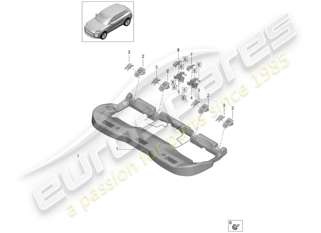 porsche 2019 (macan) diagrama de piezas del asiento trasero