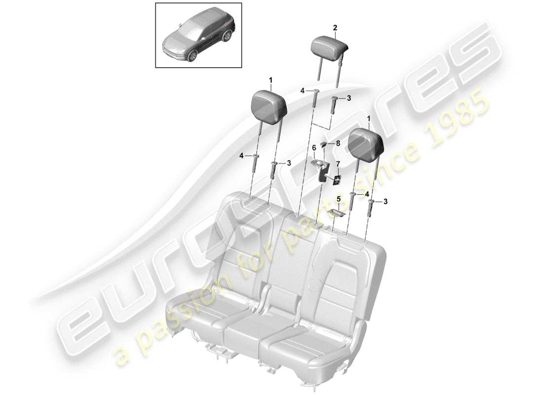 porsche 2019 (cayenne e3 9ya/9yb) reposacabezas diagrama de piezas