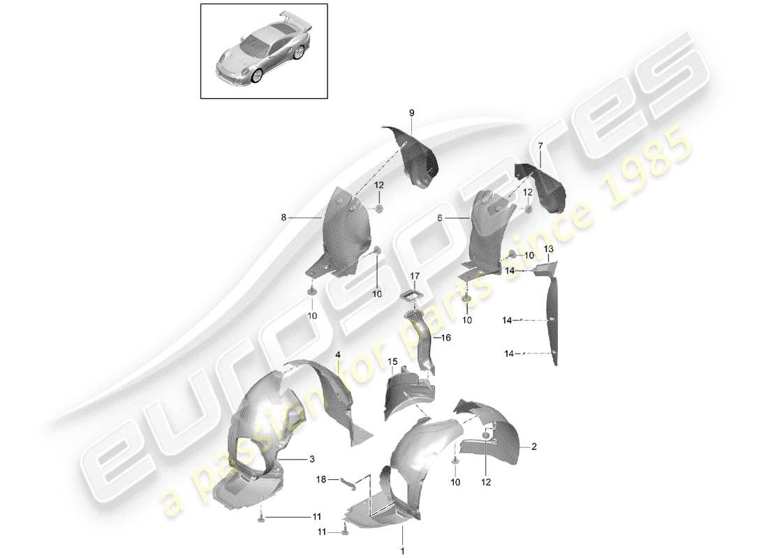 porsche 2016 (991-1 turbo) diagrama de piezas del protector de la caseta de timón