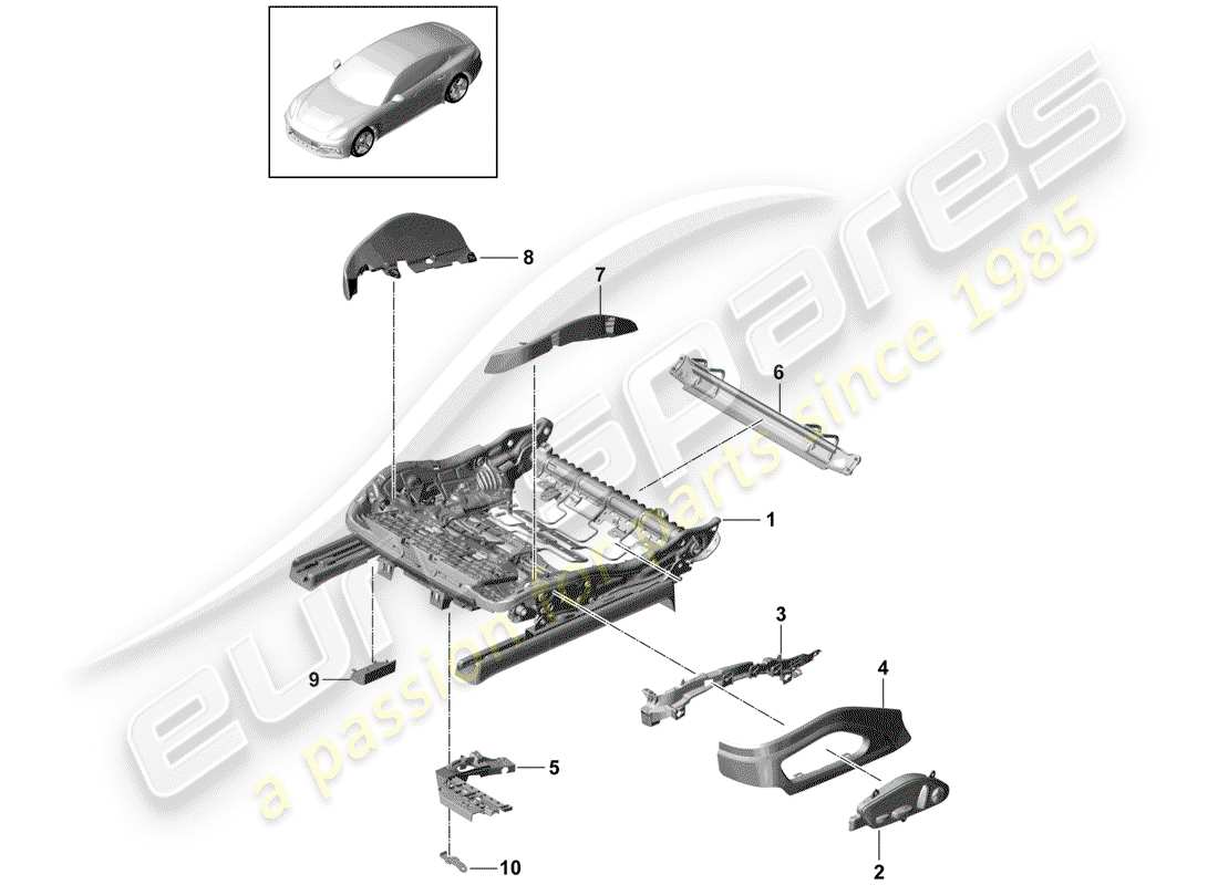 porsche 2019 (panamera 971-1) estructura del asiento diagrama de piezas