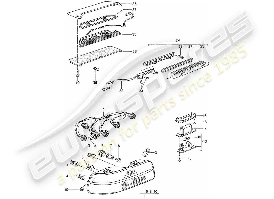 porsche 1993 (968) luz trasera - luz de matrícula - luz de freno adicional diagrama de piezas
