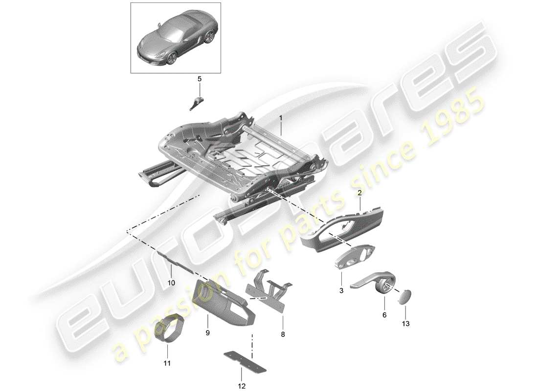 porsche 2013 (981 boxster) estructura del asiento diagrama de piezas