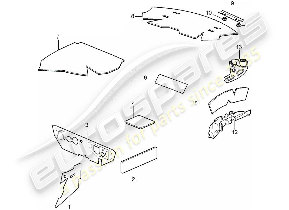 porsche 2000 (996) carcasa del cuerpo - absorbentes de sonido diagrama de piezas
