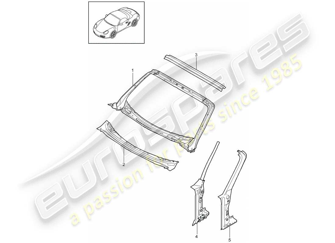 porsche 2010 (987 boxster) diagrama de piezas de la capa