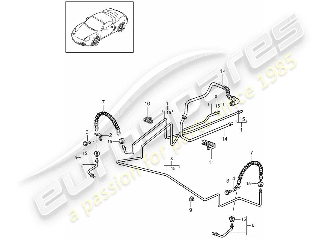 porsche 2012 (987 boxster) diagrama de piezas de la línea de freno