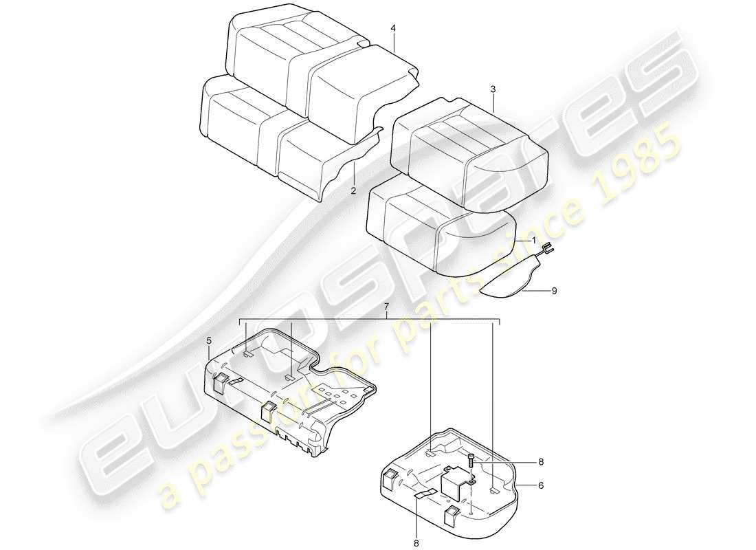 porsche 2008 (cayenne e1 9pa) diagrama de piezas de la pieza de espuma