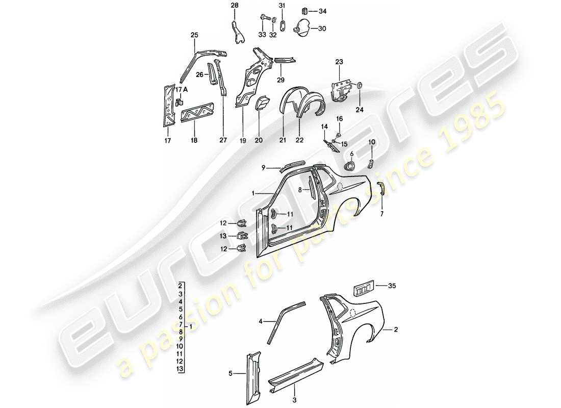 porsche 1982 (944) panel lateral diagrama de piezas