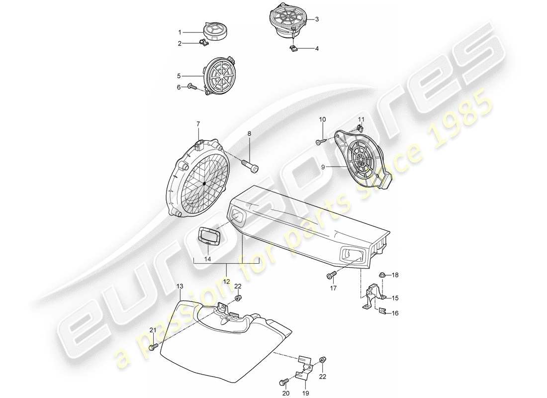 porsche 2009 997-2 turbo / gt2 diagrama de piezas del altavoz