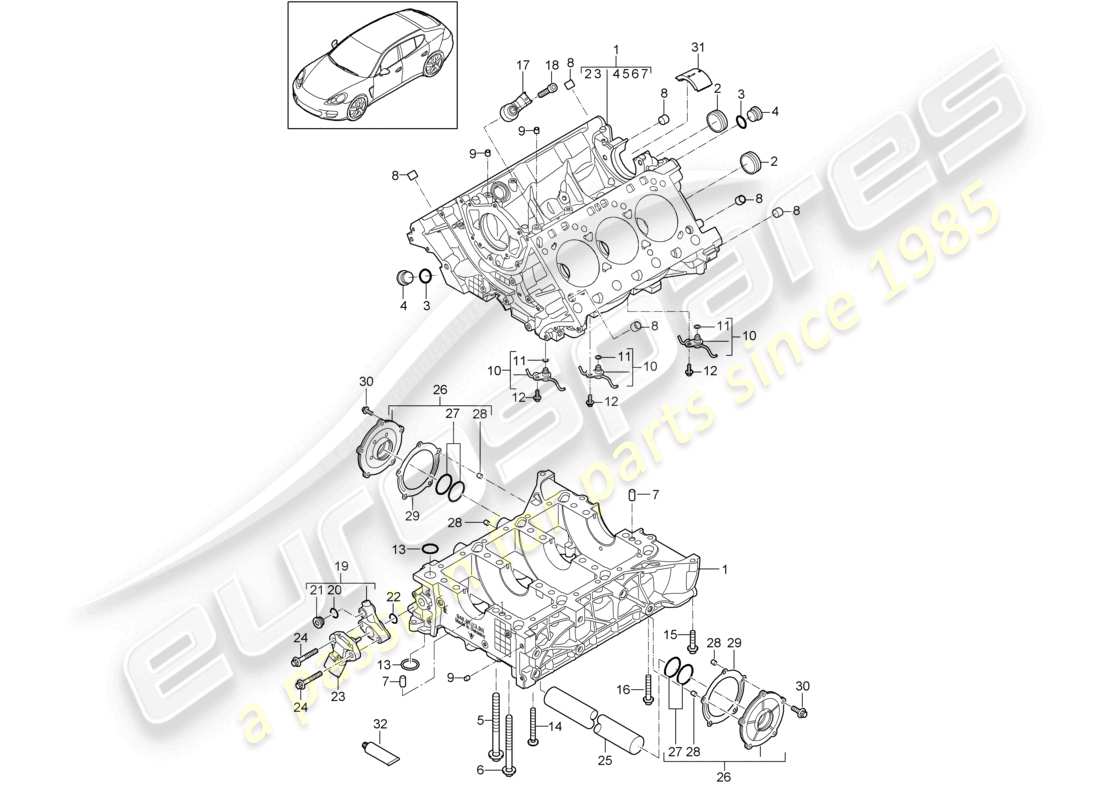 porsche 2010 (cayenne e1 9pa) carcasa del cárter piezas individuales diagrama de piezas