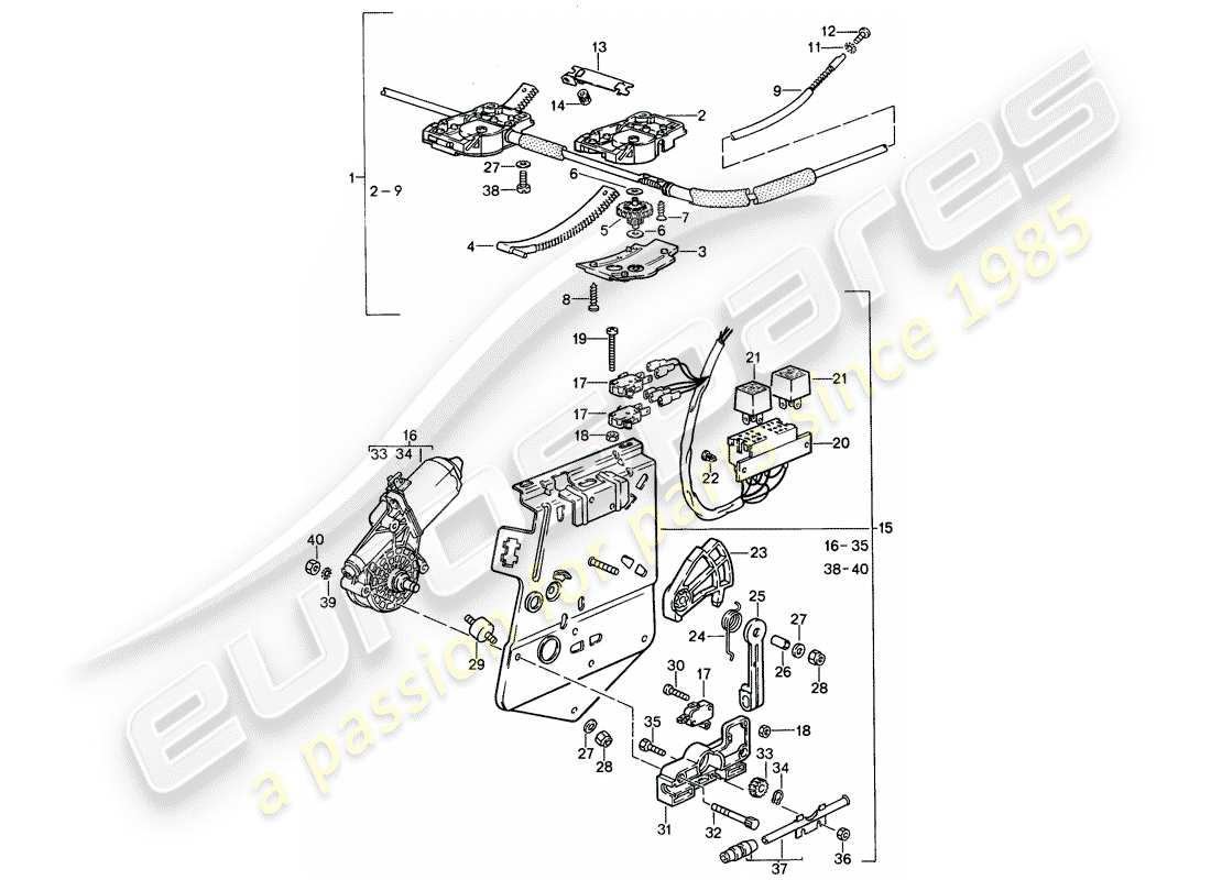 porsche 1994 (968) techo elevable - mecanismo de conducción diagrama de piezas