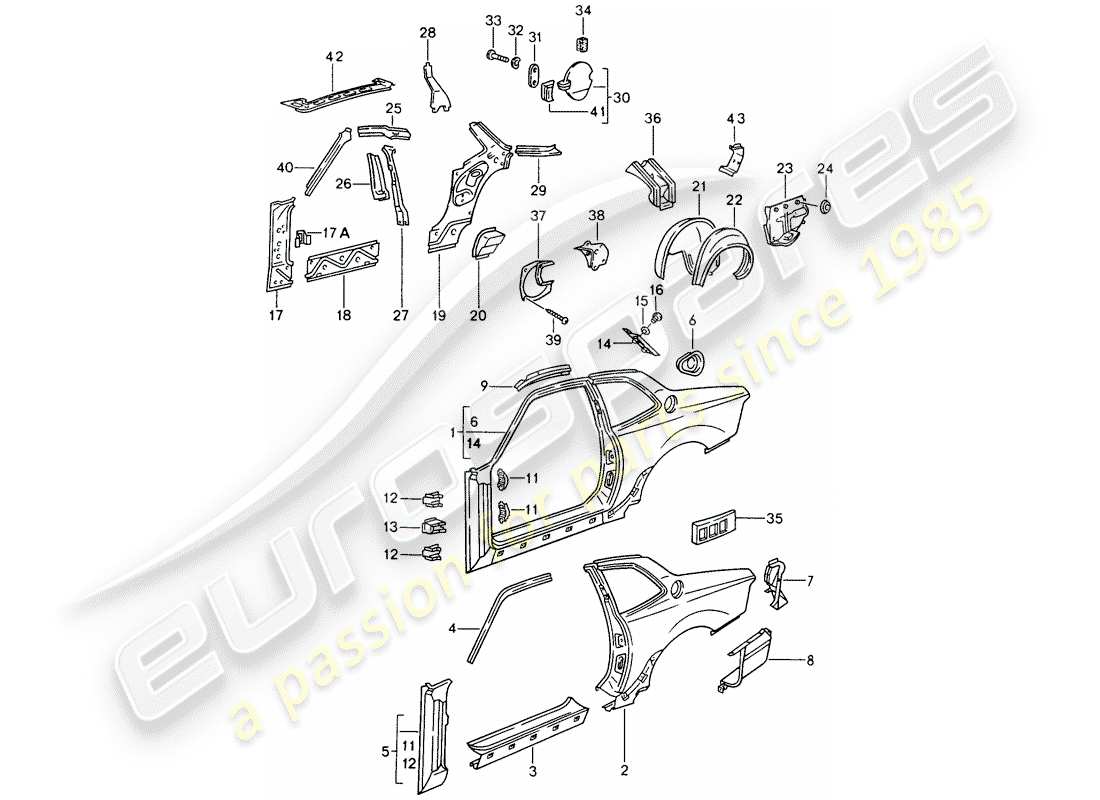porsche 1994 (968) panel lateral diagrama de piezas