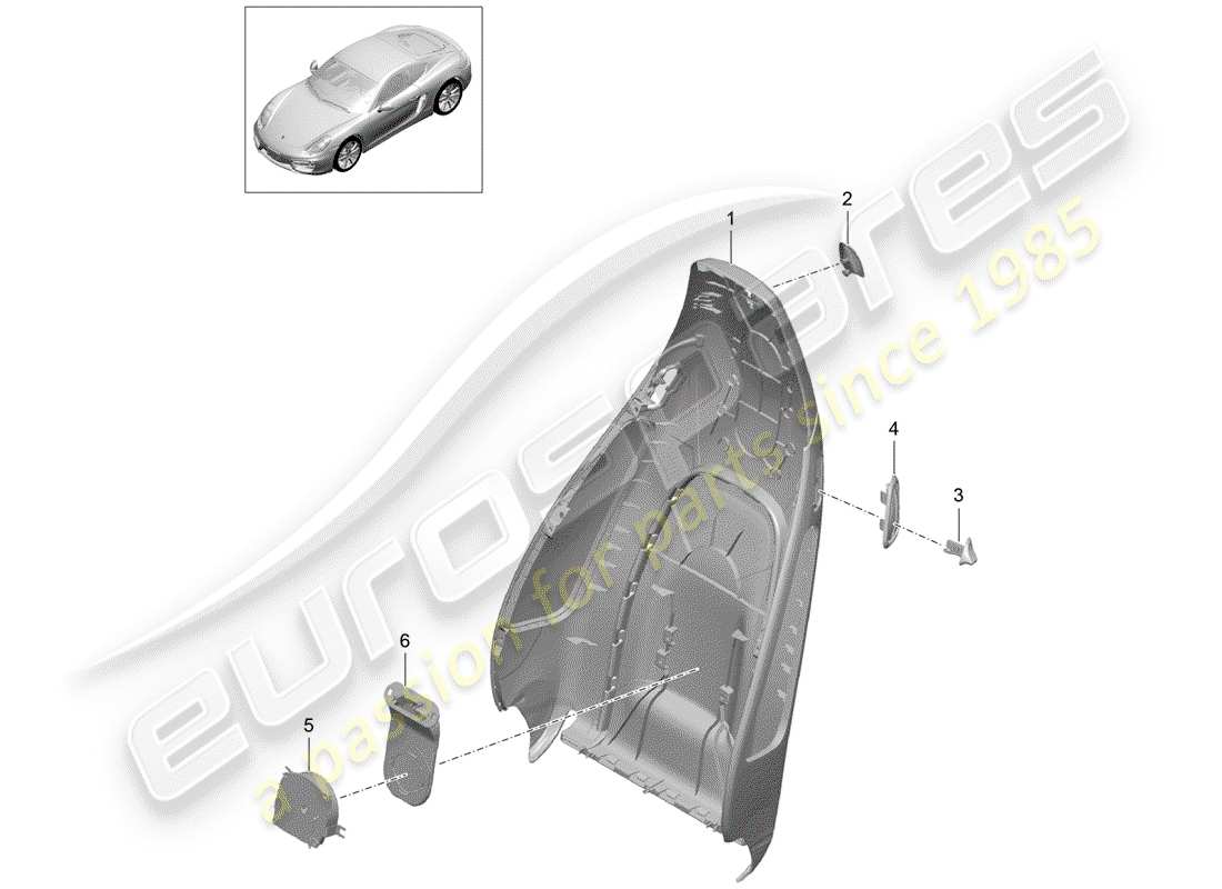 porsche 2014 (981 cayman) diagrama de piezas de la carcasa del respaldo