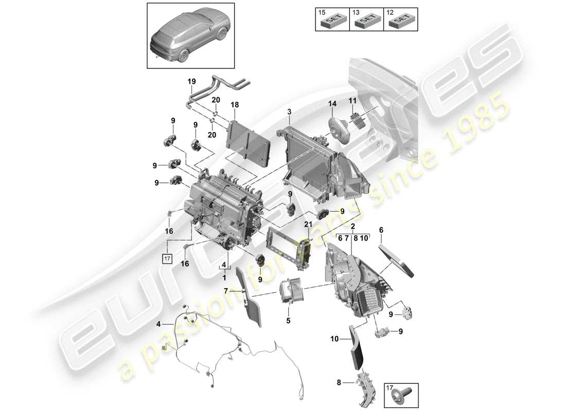 porsche 2018 (cayenne e3 9ya/9yb) aire acondicionado diagrama de piezas