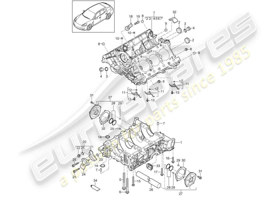 porsche 2010 (cayenne e1 9pa) carcasa del cárter piezas individuales diagrama de piezas