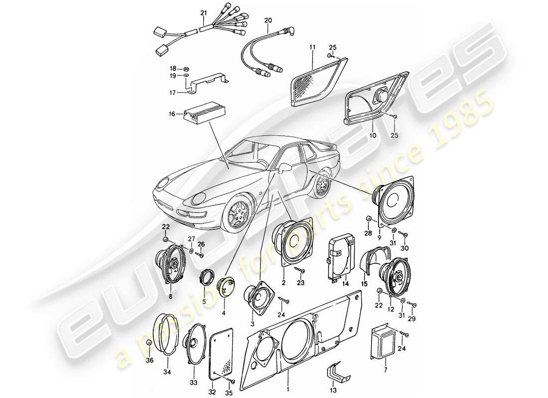 porsche 1993 (968) altavoz - sistema de sonido - amplificador - d >> - mj 1993 diagrama de piezas