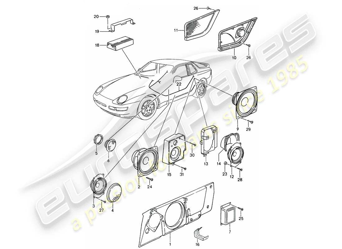 porsche 1993 (968) altavoz - sistema de sonido - amplificador - d - mj 1994>> diagrama de partes