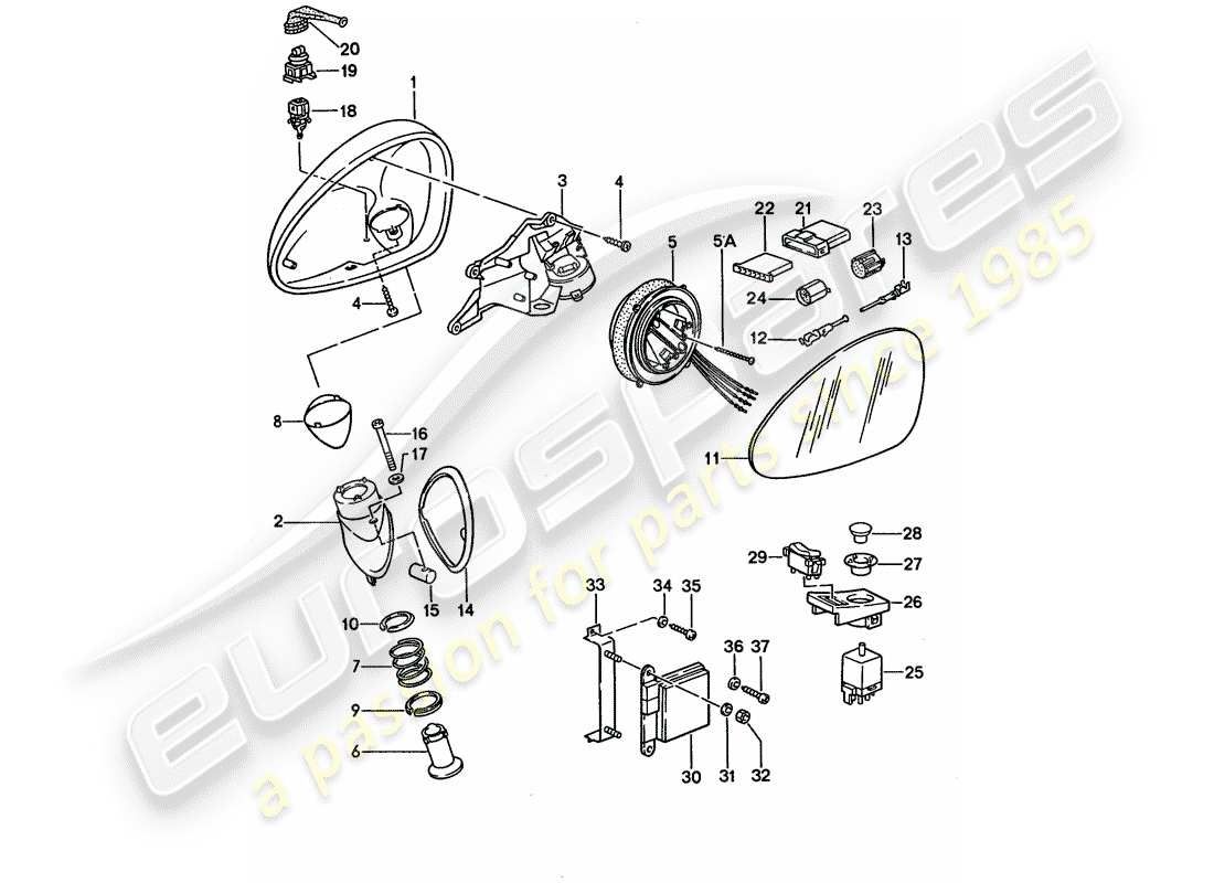porsche 1993 (928) diagrama de piezas del espejo retrovisor