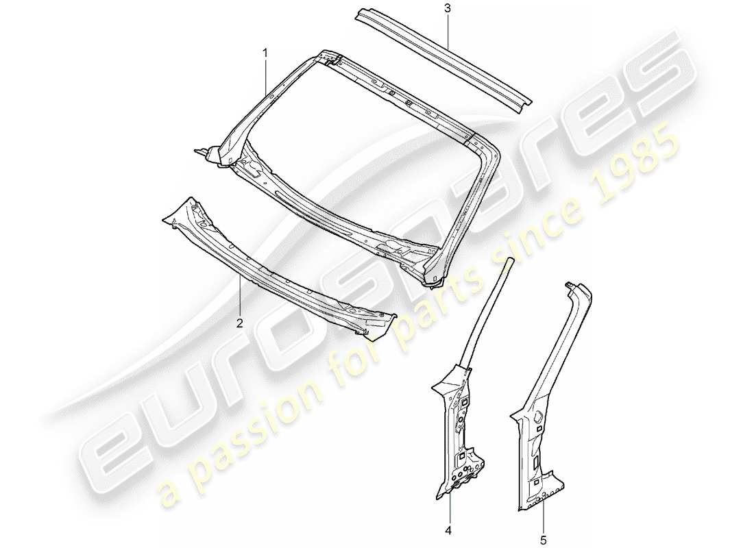porsche 2005 (987 boxster) diagrama de piezas de la capa
