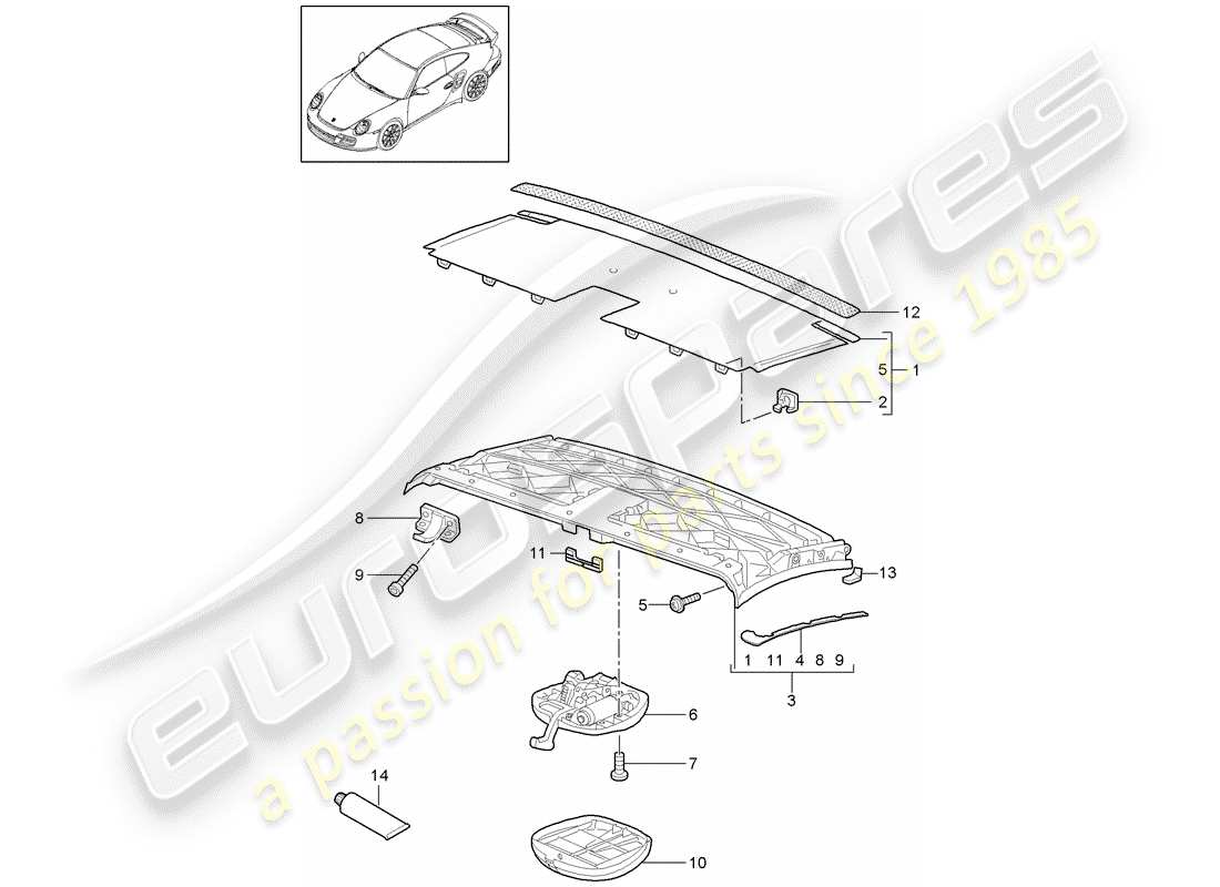porsche 2009 997-2 turbo / gt2 marco superior diagrama de piezas