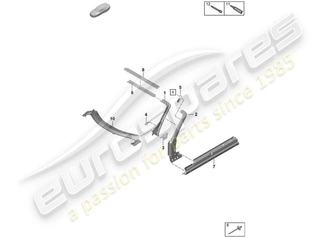 porsche 2020 (718 boxster spyder) capucha diagrama de piezas
