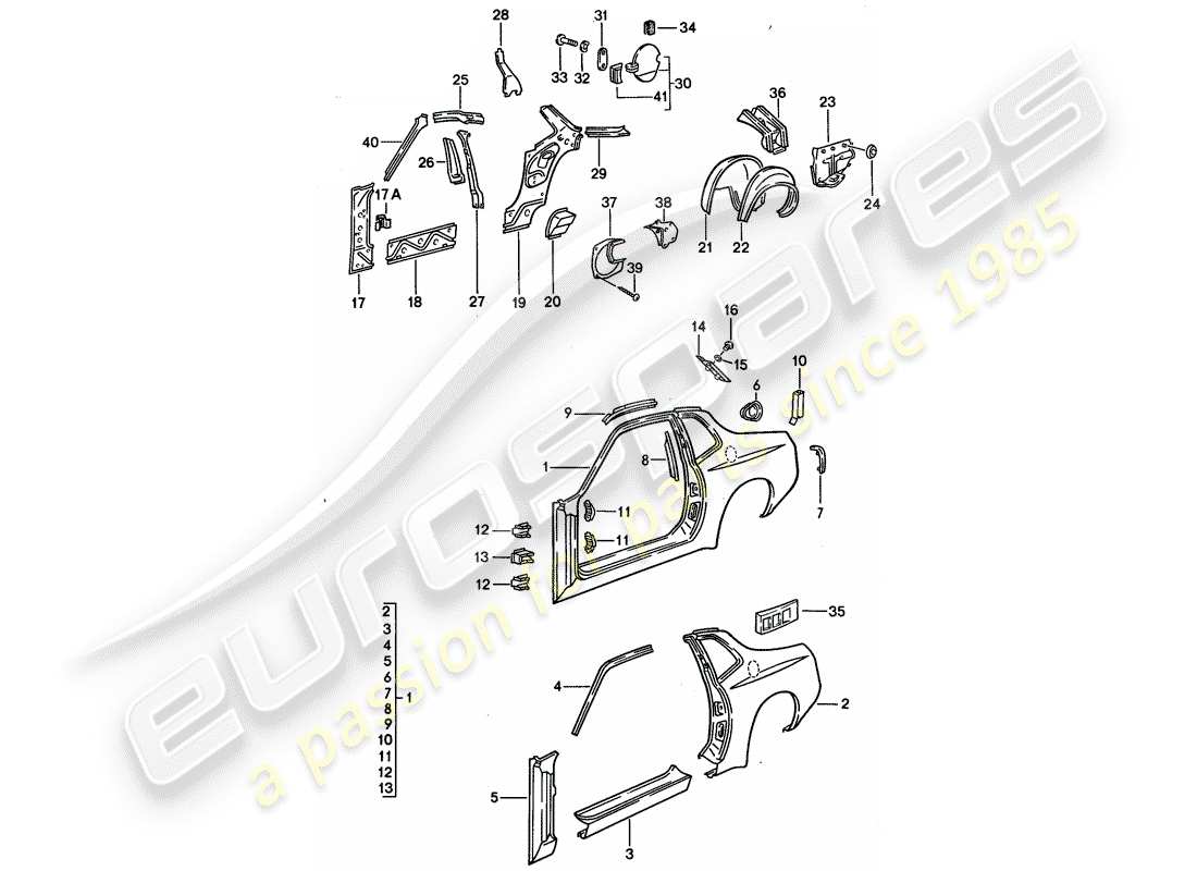 porsche 1990 (944) panel lateral diagrama de piezas