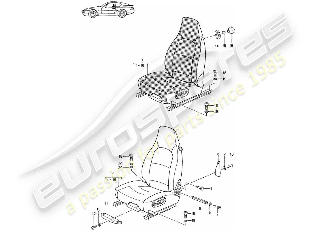 porsche seat 944/968/911/928 (1985) asiento delantero - completo - totalmente eléctrico - d - mj 1994>> - mj 1995 diagrama de piezas