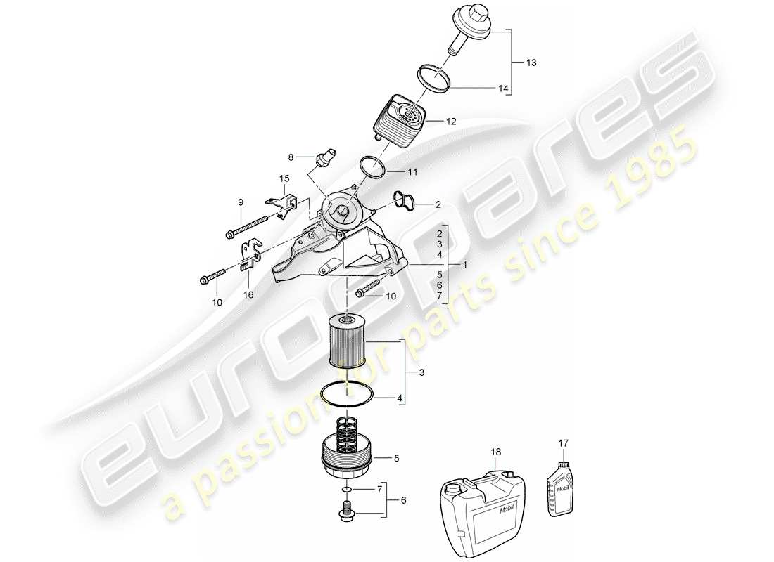 porsche 2008 (cayenne e1 9pa) diagrama de piezas del filtro de aceite