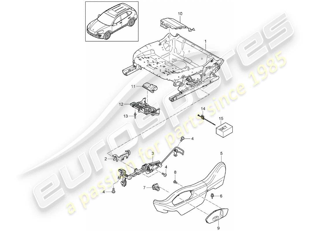 porsche 2012 (cayenne e2 92a) estructura del asiento diagrama de piezas
