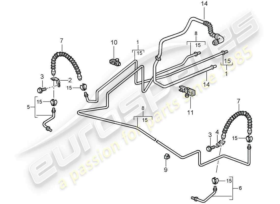 porsche 2005 (987 boxster) línea de freno diagrama de piezas