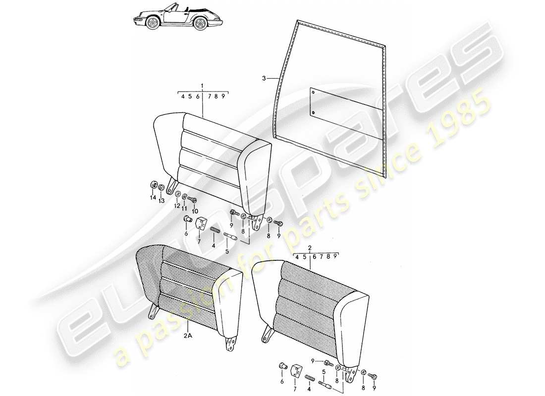 porsche seat 944/968/911/928 (1993) respaldo del asiento de emergencia - con: - liberación de tipo tirador - d - mj 1989>> - mj 1991 diagrama de piezas