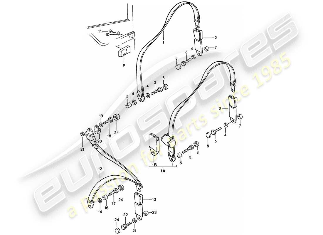 porsche 1982 (944) cinturón de seguridad diagrama de piezas