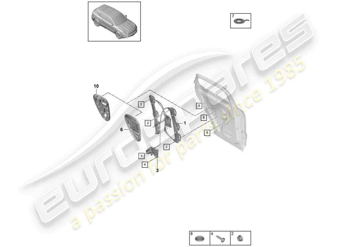porsche 2018 (cayenne e3 9ya/9yb) regulador de ventana diagrama de piezas